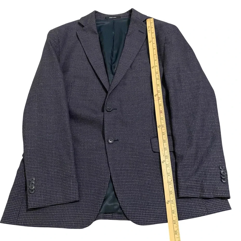 Awearness Kenneth Cole Mens Micro Houndstooth Blazer Navy Brown Sport Coat 42R - Picture 8 of 11